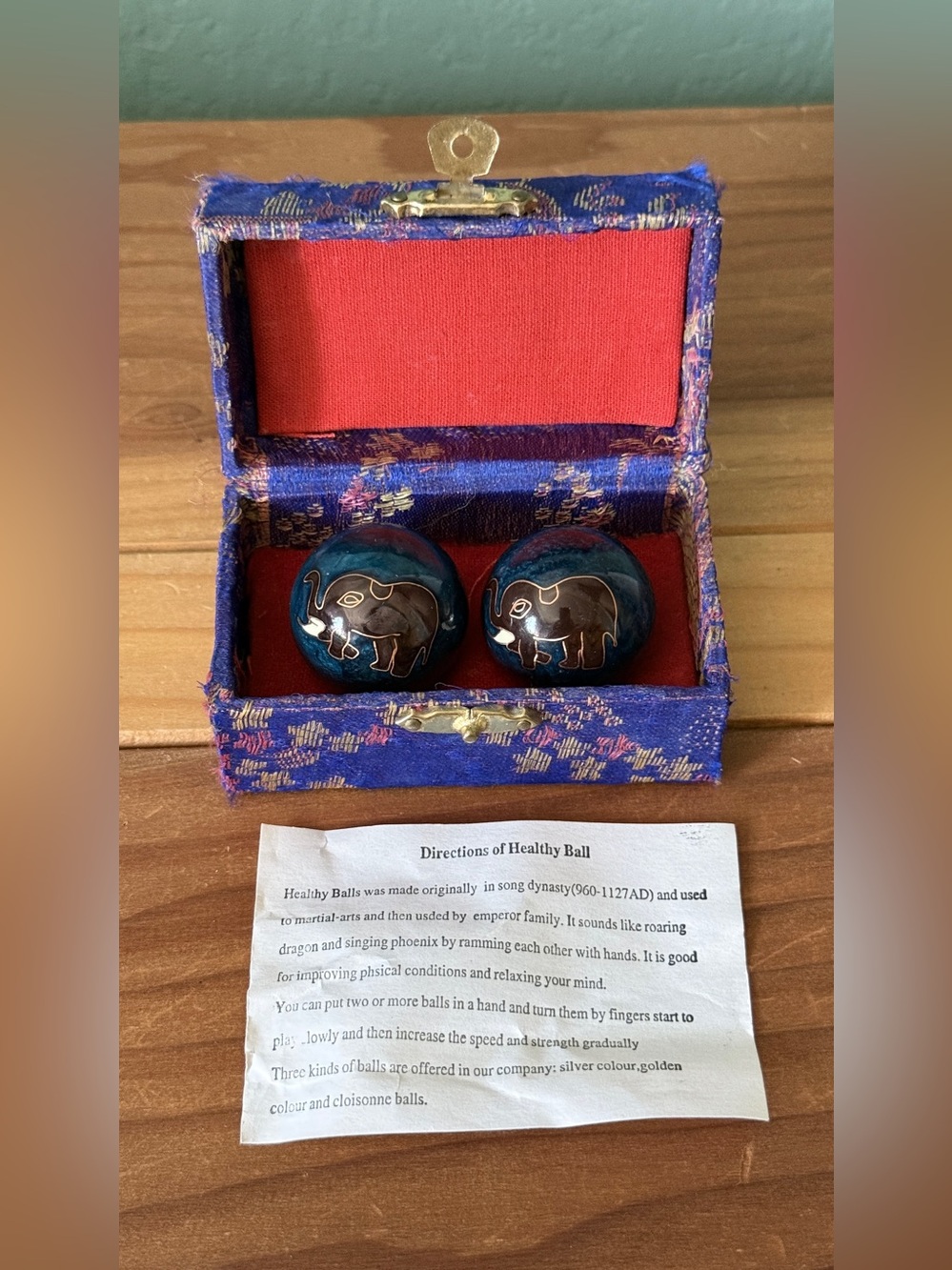 Mini Chinese Baoding Health Balls Cloisonne Elephant Chime 1.25” Boxed Set